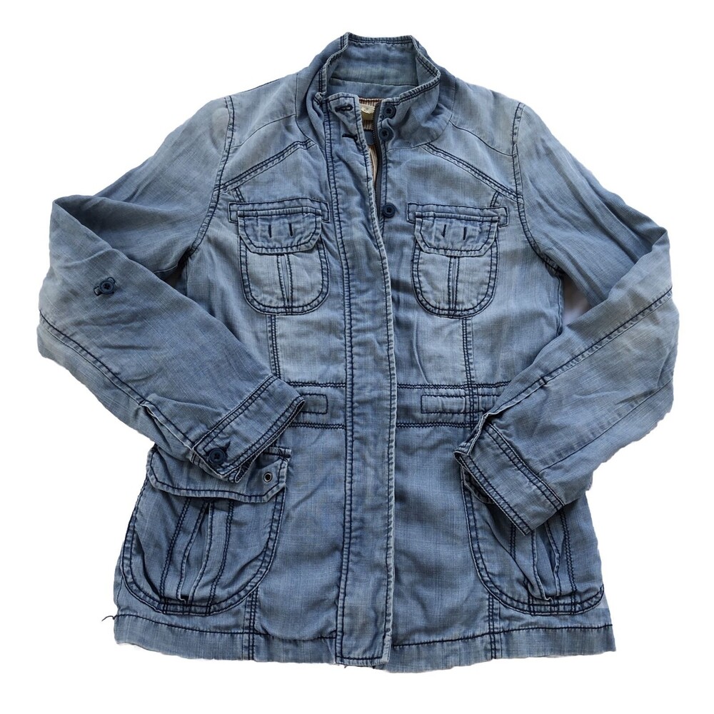 Anthropologie MARRAKECH Long Sleeve Zip Up Chambray Denim Jacket Size XS